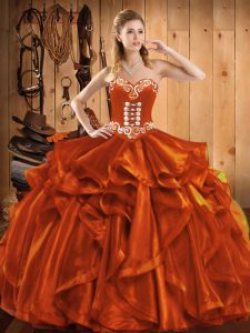 Sweetheart Sleeveless Lace Up 15 Quinceanera Dress Rust Red Organza