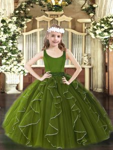Custom Designed Olive Green Sleeveless Organza Zipper Little Girls Pageant Dress Wholesale for Party and Quinceanera