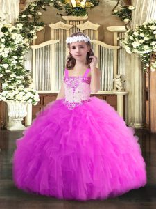 High End Straps Sleeveless Tulle Pageant Dress Wholesale Beading and Ruffles Lace Up