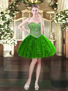 Chic Dark Green Ball Gowns Sweetheart Sleeveless Organza Mini Length Lace Up Beading and Ruffles Homecoming Dress