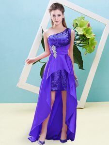 Fancy High Low A-line Sleeveless Purple Evening Dress Lace Up