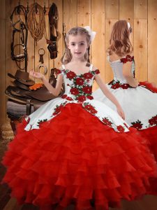 Sleeveless Lace Up Floor Length Embroidery and Ruffled Layers High School Pageant Dress
