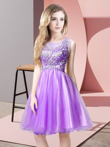 Cheap Lavender Tulle Zipper Prom Gown Sleeveless Mini Length Beading