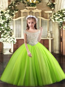 Attractive Yellow Green Sleeveless Tulle Lace Up Glitz Pageant Dress for Party and Sweet 16 and Quinceanera and Wedding 