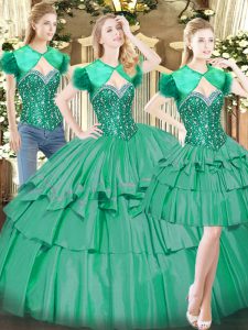Sweet Sweetheart Sleeveless Tulle Quinceanera Gowns Beading and Ruffled Layers Lace Up