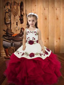 Fuchsia Sleeveless Embroidery and Ruffles Floor Length Little Girls Pageant Dress