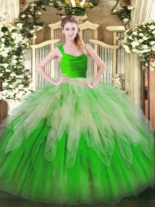 Beautiful Multi-color Organza Zipper Straps Sleeveless Floor Length Sweet 16 Quinceanera Dress Lace and Ruffles