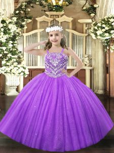 Lavender Pageant Gowns For Girls Party and Quinceanera with Beading Straps Sleeveless Lace Up