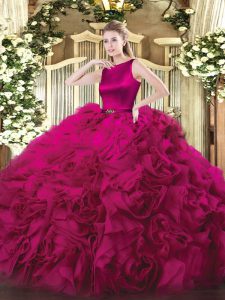 Excellent Fuchsia Sleeveless Floor Length Belt Clasp Handle Sweet 16 Dresses