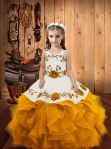 Sleeveless Lace Up Floor Length Embroidery and Ruffles Pageant Dress for Teens