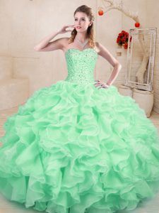 Apple Green Sweetheart Neckline Beading and Ruffles Quinceanera Dress Sleeveless Lace Up