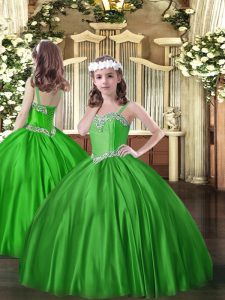 Eye-catching Straps Sleeveless Lace Up Pageant Dress Wholesale Green Satin