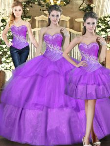Custom Design Eggplant Purple Sweet 16 Dress Military Ball and Sweet 16 and Quinceanera with Beading and Ruffled Layers 