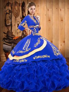 Cheap Royal Blue Lace Up Strapless Embroidery and Ruffled Layers Sweet 16 Dresses Organza and Taffeta Sleeveless