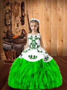 Adorable Sleeveless Embroidery and Ruffles Floor Length Girls Pageant Dresses