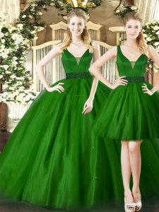Cheap Ball Gowns Ball Gown Prom Dress Dark Green Straps Tulle Sleeveless Floor Length Lace Up