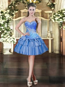 Fitting Baby Blue Sweetheart Lace Up Beading and Ruffled Layers Homecoming Gowns Sleeveless