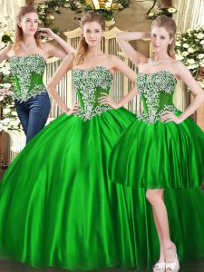 Clearance Sweetheart Sleeveless Quinceanera Dress Floor Length Beading Green Tulle