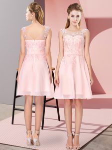 Baby Pink Bridesmaid Dresses Prom and Party and Wedding Party with Appliques Scoop Sleeveless Zipper