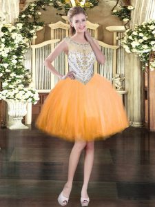 Scoop Sleeveless Prom Party Dress Mini Length Beading Orange Tulle