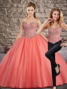 Exceptional Tulle Sleeveless Quinceanera Gown Brush Train and Beading