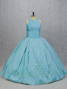 Adorable Blue Ball Gowns Taffeta Sleeveless Embroidery Floor Length 15 Quinceanera Dress
