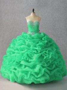 Classical Green Sweetheart Lace Up Beading and Pick Ups and Hand Made Flower Quinceanera Dresses Sleeveless