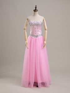 Fancy Lace Up Evening Dress Pink for Sweet 16 and Quinceanera with Beading