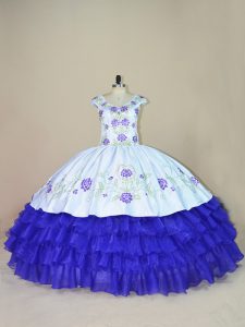 Satin and Organza Cap Sleeves Floor Length Quinceanera Gown and Embroidery and Ruffled Layers