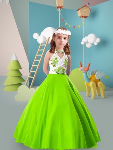 New Style Yellow Green Ball Gowns Embroidery Little Girls Pageant Gowns Zipper Chiffon Sleeveless Floor Length