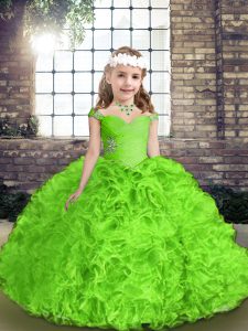 Lace Up Straps Beading and Ruffles Pageant Gowns For Girls Organza Sleeveless