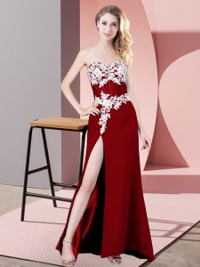 Flirting Floor Length Zipper Prom Dress Red for Prom and Party and Military Ball with Lace and Appliques