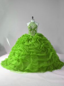 Organza Sleeveless Vestidos de Quinceanera Court Train and Beading and Pick Ups