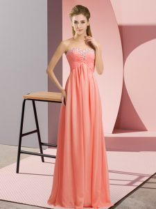 On Sale Floor Length Watermelon Red Dress for Prom Halter Top Sleeveless Lace Up