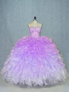 Beading and Ruffles Quinceanera Dress Multi-color Lace Up Sleeveless Floor Length