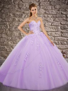 Gorgeous Appliques Quinceanera Dresses Lavender Lace Up Sleeveless Brush Train