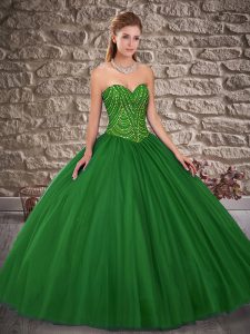 Exquisite Green Sleeveless Tulle Lace Up Quinceanera Dresses for Military Ball and Sweet 16 and Quinceanera