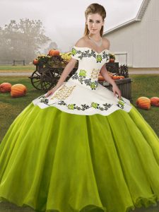 Enchanting Off The Shoulder Sleeveless Lace Up Quinceanera Gowns Olive Green Organza