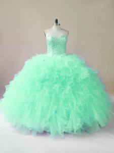 Shining Apple Green Sleeveless Tulle Lace Up Sweet 16 Dress for Sweet 16 and Quinceanera