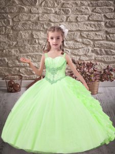 Best Ball Gowns Sleeveless Yellow Green Little Girls Pageant Gowns Brush Train Lace Up