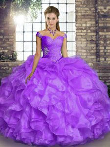Off The Shoulder Sleeveless Organza Quinceanera Gown Beading and Ruffles Lace Up