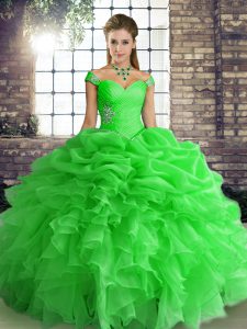 Ball Gowns Quince Ball Gowns Green Off The Shoulder Organza Sleeveless Floor Length Lace Up