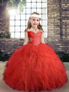 Custom Design Floor Length Ball Gowns Sleeveless Red High School Pageant Dress Side Zipper