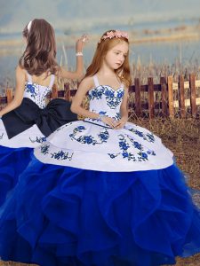 Sleeveless Floor Length Little Girl Pageant Gowns and Embroidery and Ruffles