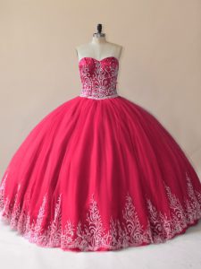 Smart Red Sleeveless Tulle Lace Up Quince Ball Gowns for Sweet 16 and Quinceanera