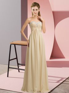 Vintage Chiffon Sweetheart Sleeveless Lace Up Beading and Ruching Evening Dress in Champagne