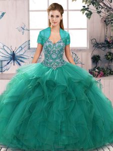 Amazing Turquoise Sleeveless Tulle Lace Up 15th Birthday Dress for Military Ball and Sweet 16 and Quinceanera