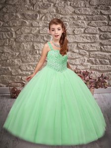 Sleeveless Floor Length Beading Lace Up Little Girl Pageant Dress with Apple Green