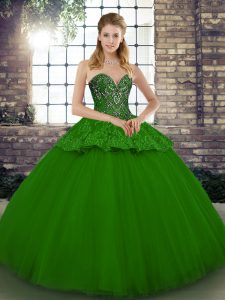 Graceful Sweetheart Sleeveless Lace Up Quinceanera Gown Green Tulle