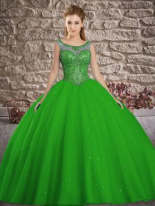 Beading Sweet 16 Dresses Green Lace Up Sleeveless Floor Length